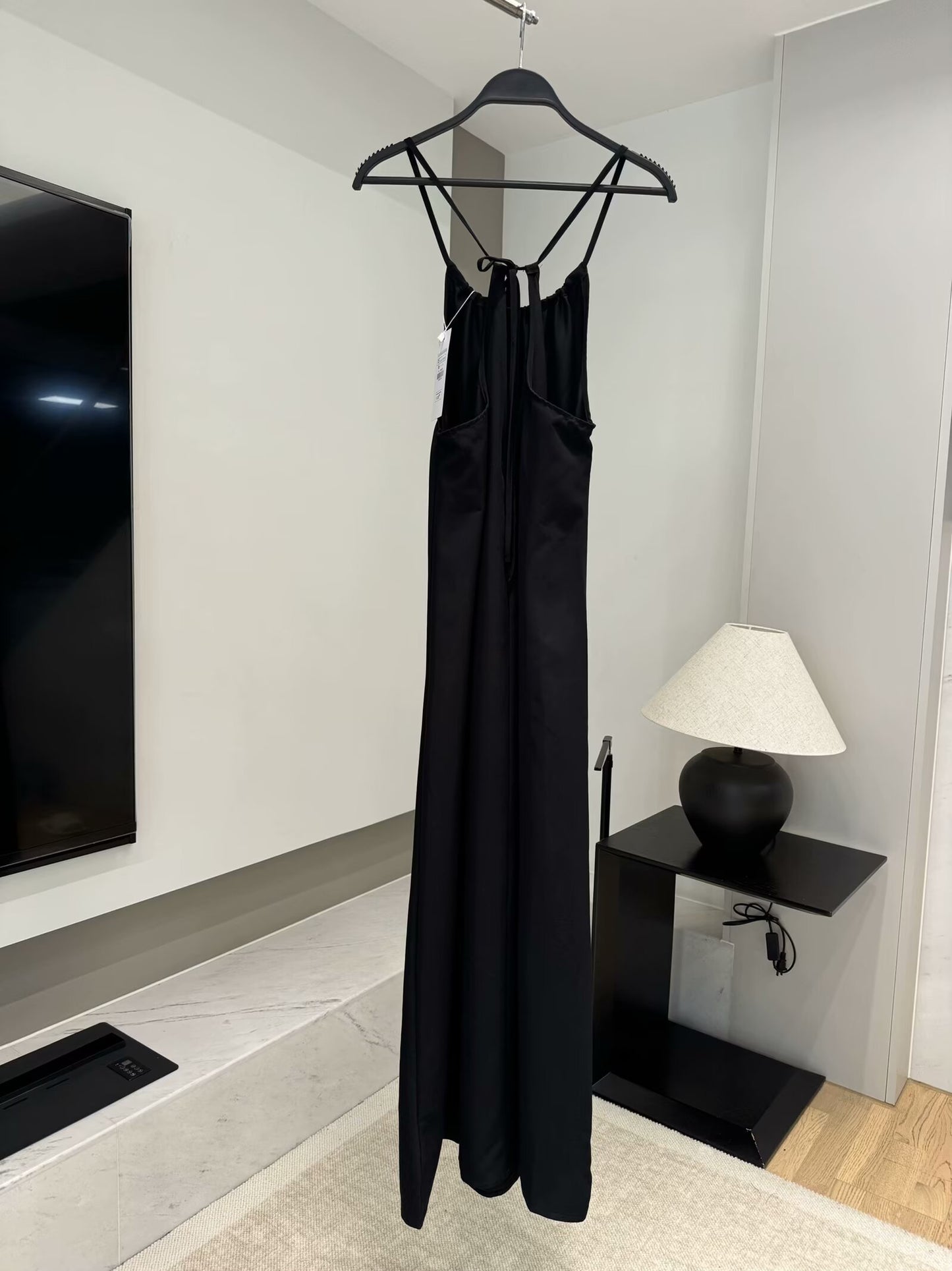 Women's new fashion pleated decoration hanging neck collar MIDI dress