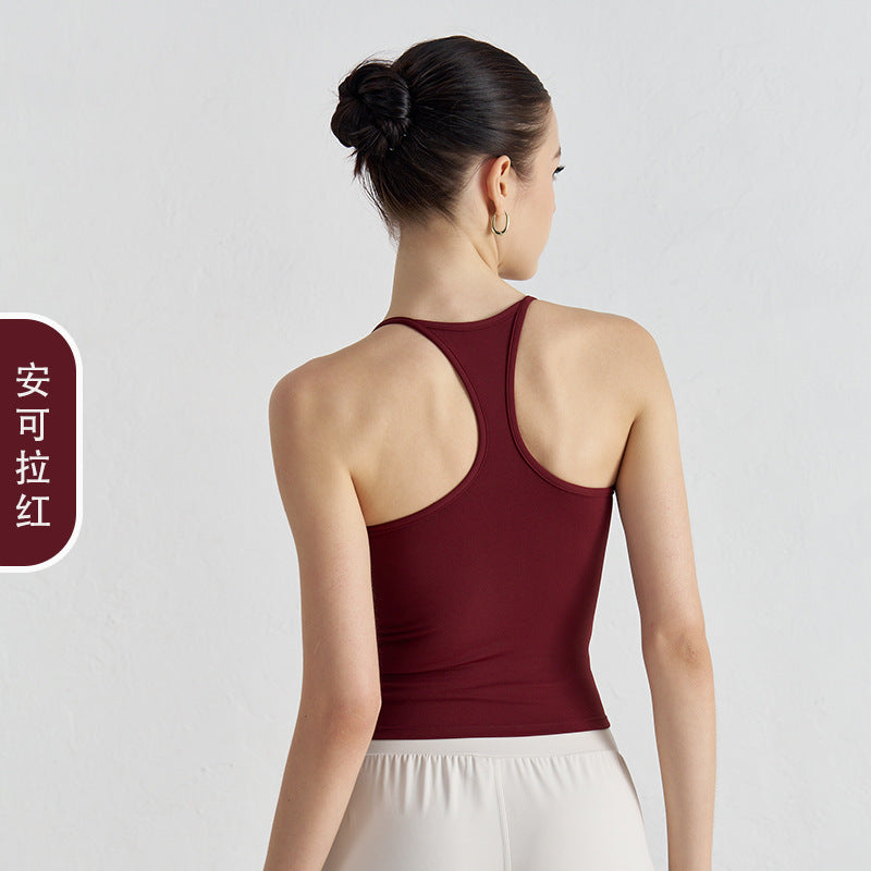 Women's new Joker Naked Vest sports bra with Chest Cushion Tight Slim Yoga Pilates Fitness Breathable Top