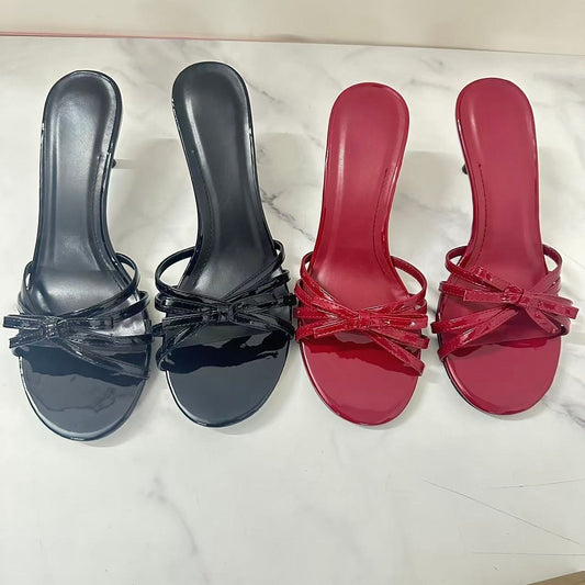 Women's New Fashion Joker Bow Decorative Slippers Stiletto Sandals.
