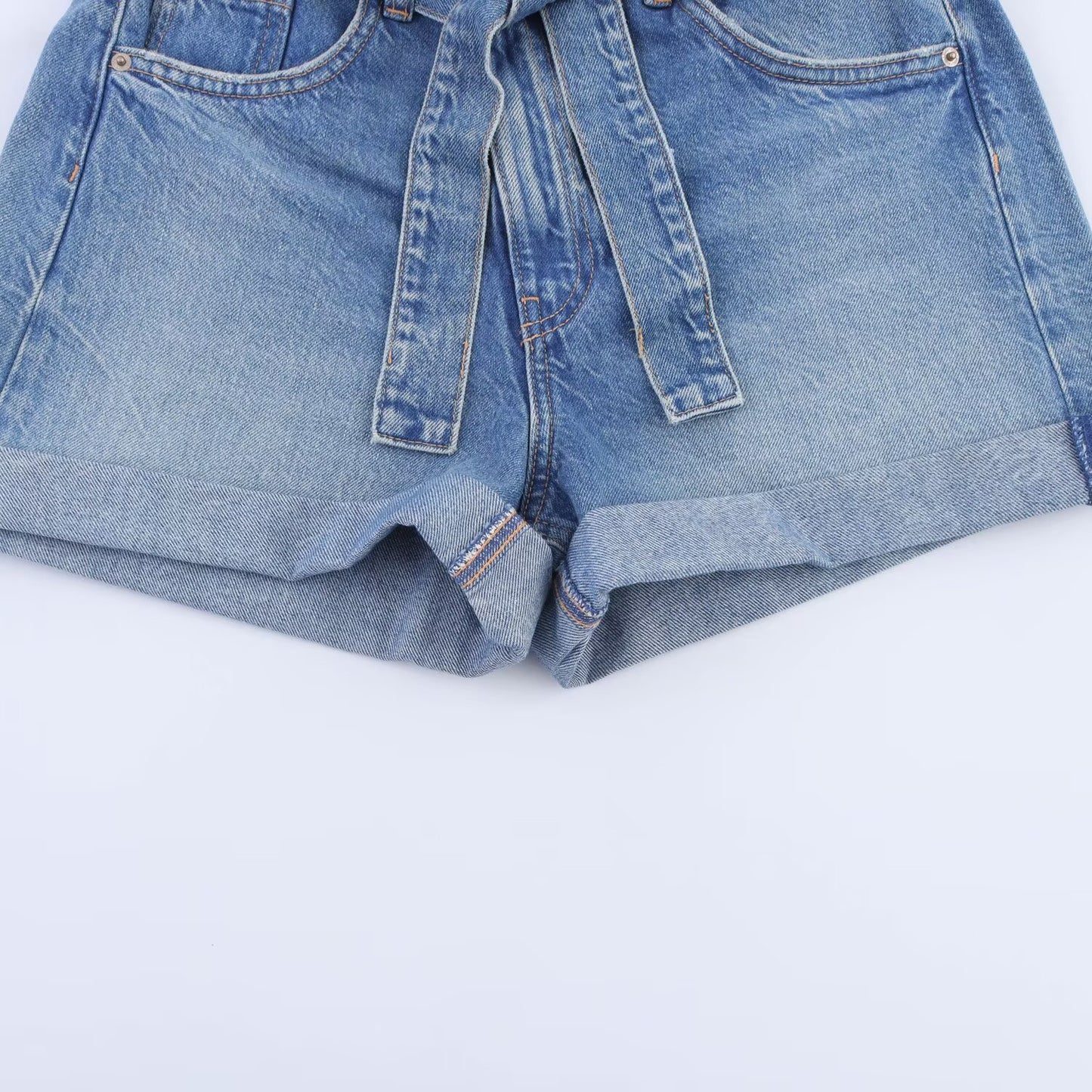 Women's 2025 New Fashion With Belt Casual High Waist Denim Shorts
