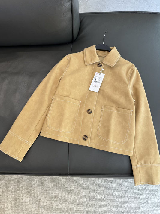 Women's autumn fashion casual suede texture leather Coat