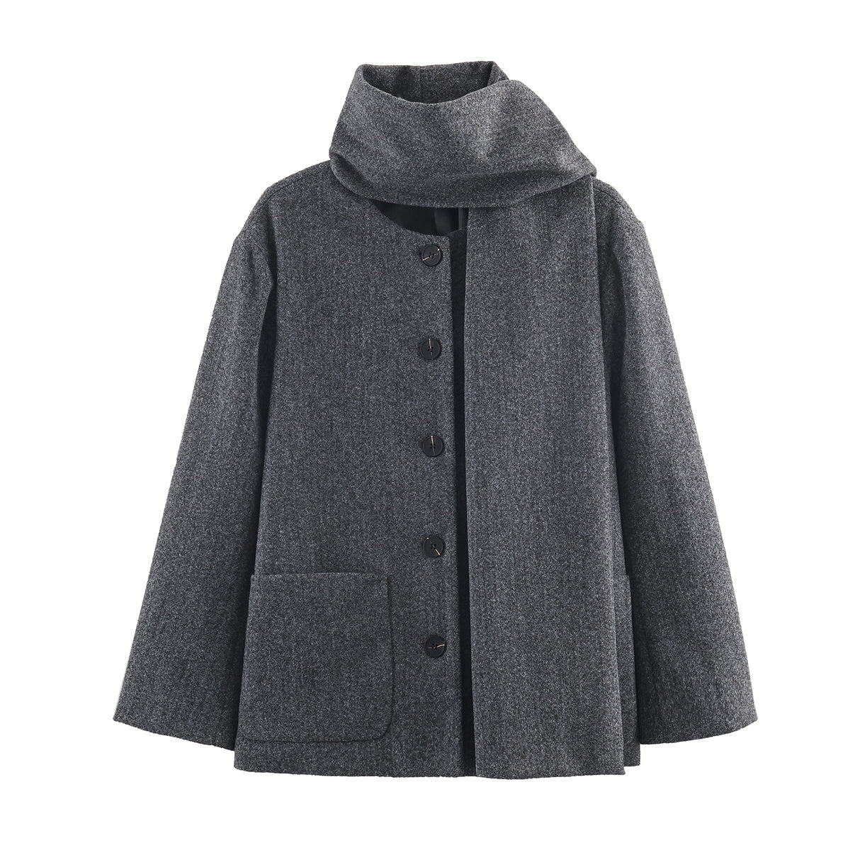 Women's with scarf loose O Neck woolen Coat