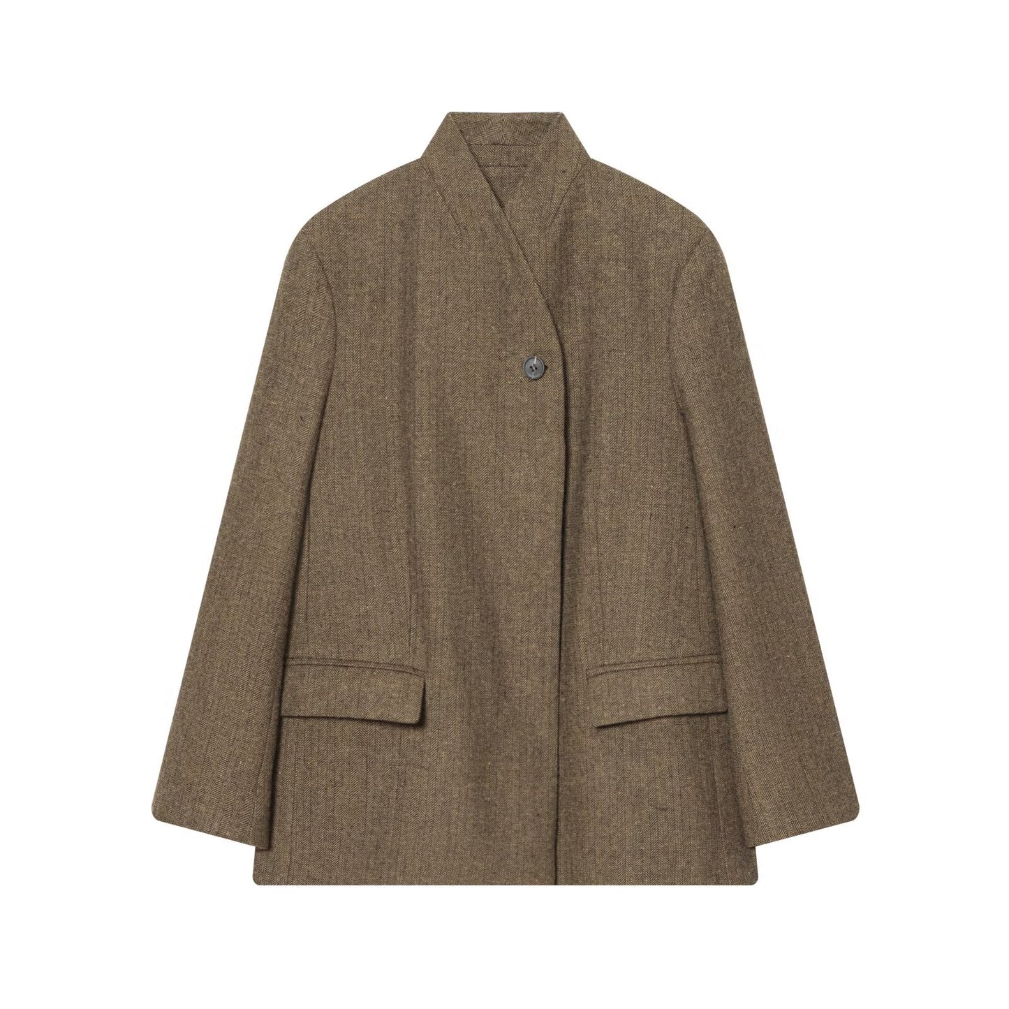 Women's loose stand collar herringbone diagonal Blazer Coat