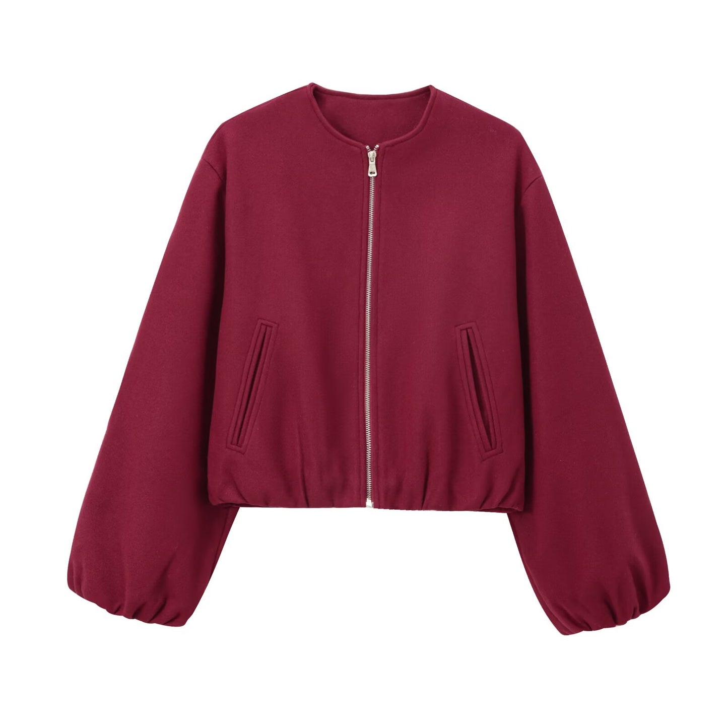 Women's soft textured O Neck zipper pilot jacket Coat