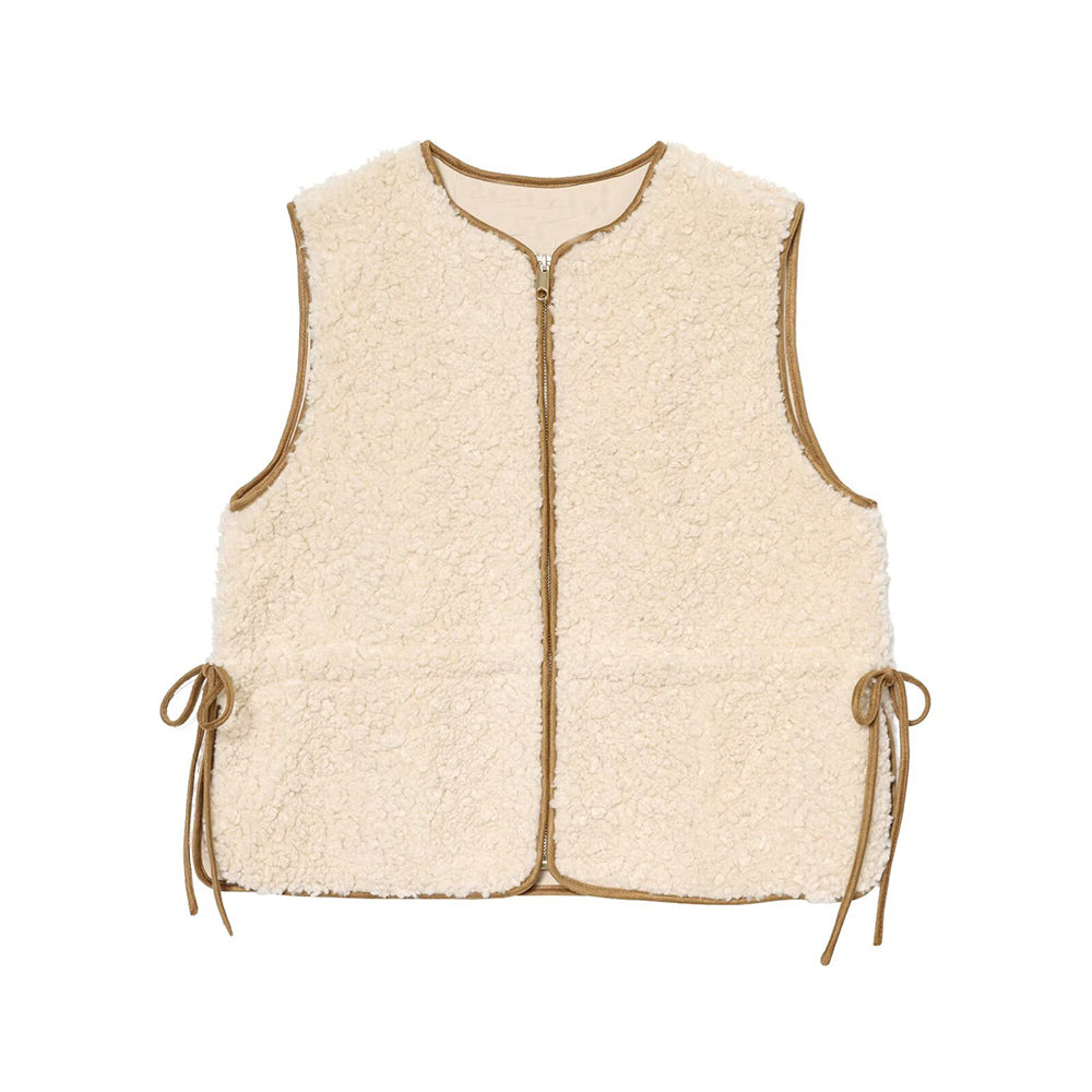 Women's adjustable waist design sleeveless lambswool vest