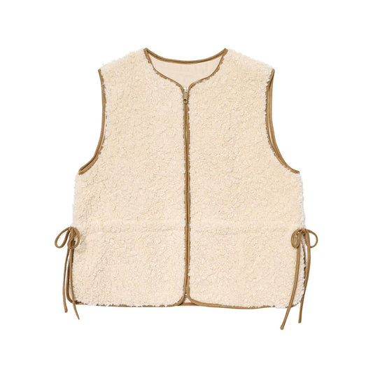 Women's adjustable waist design sleeveless lambswool vest
