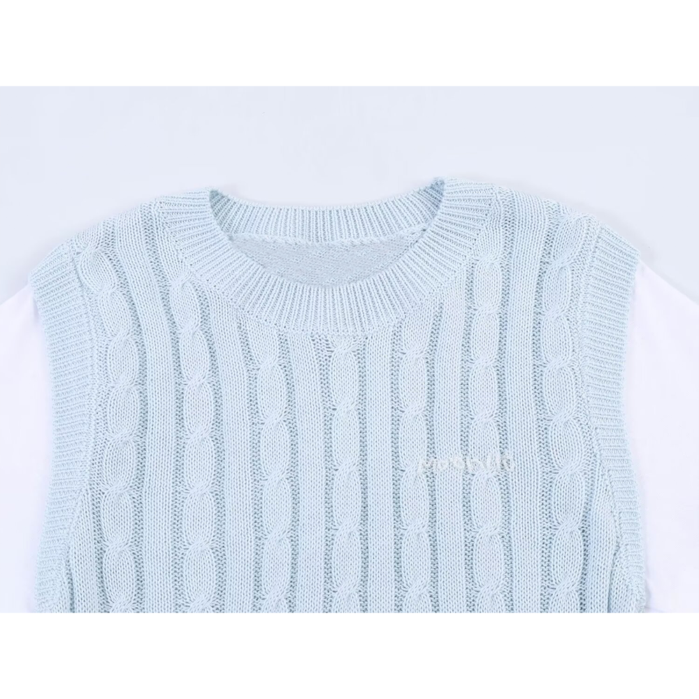 Women's contrasting fake two-piece knitted sweater