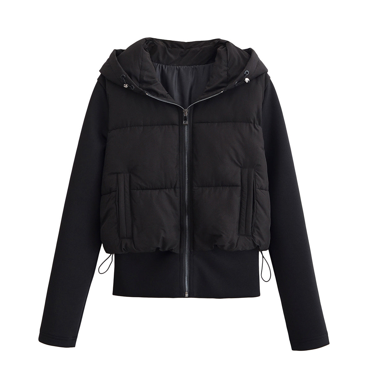 Women's Winter New Black Lightweight Hooded Splicing Coat