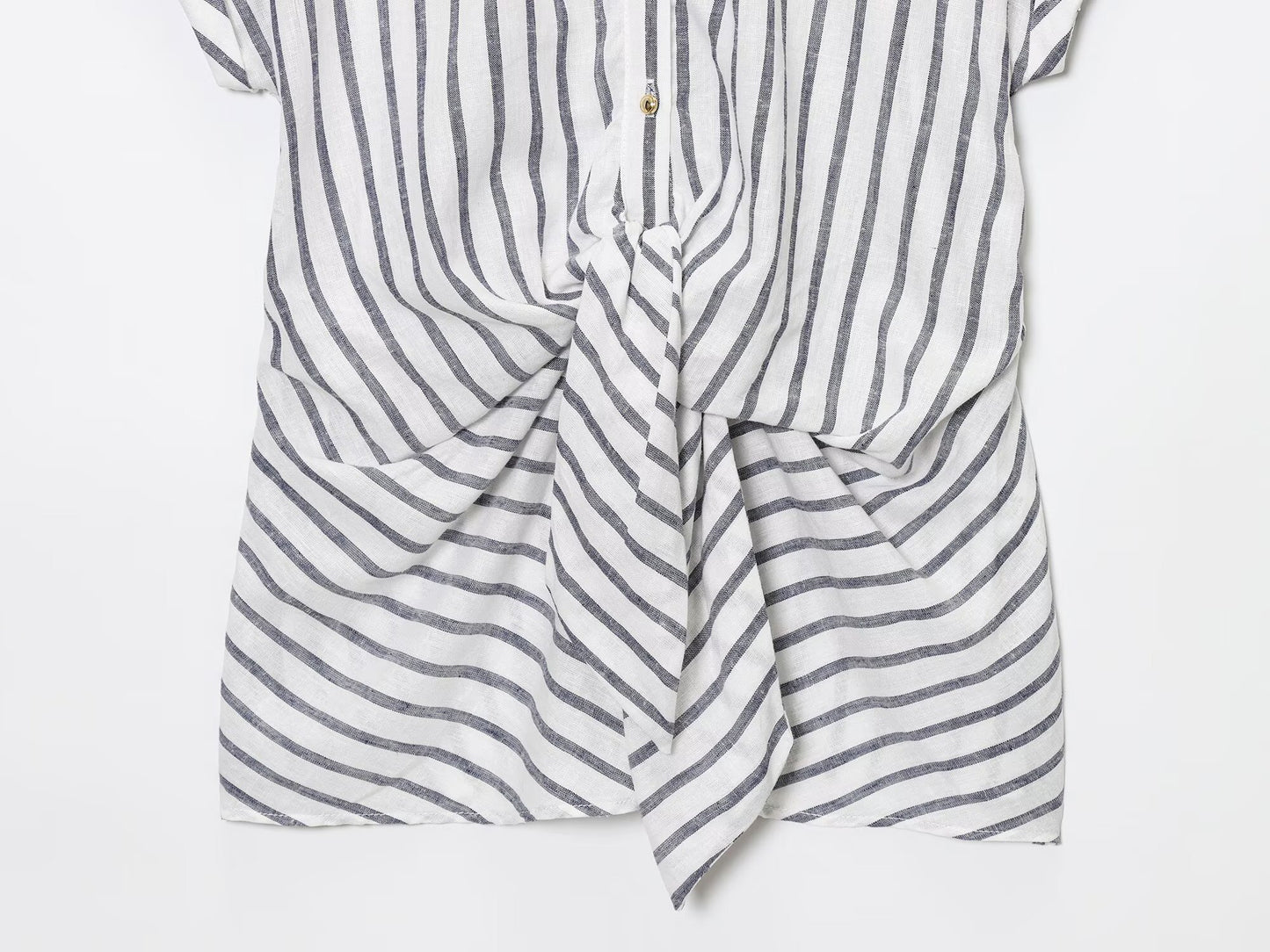 Women's new fashion knot decoration linen blended striped shirt