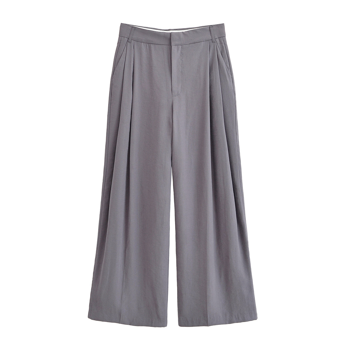 Women's new fashion loose double pleated high waisted wide leg pants