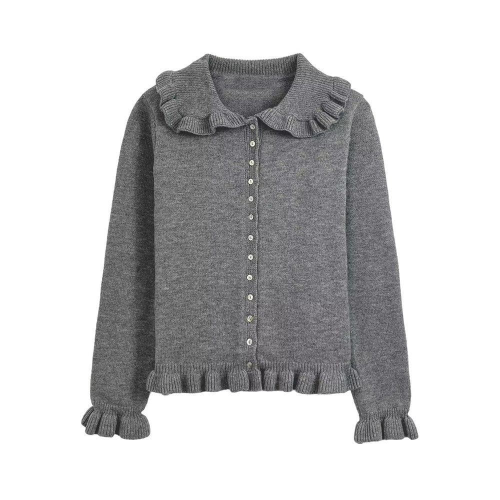 Women's new fashion layered decoration lapel long sleeved knitted cardigan