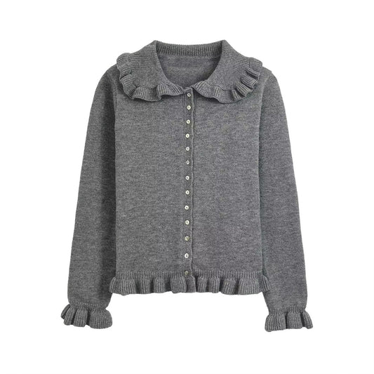 Women's new fashion layered decoration lapel long sleeved knitted cardigan