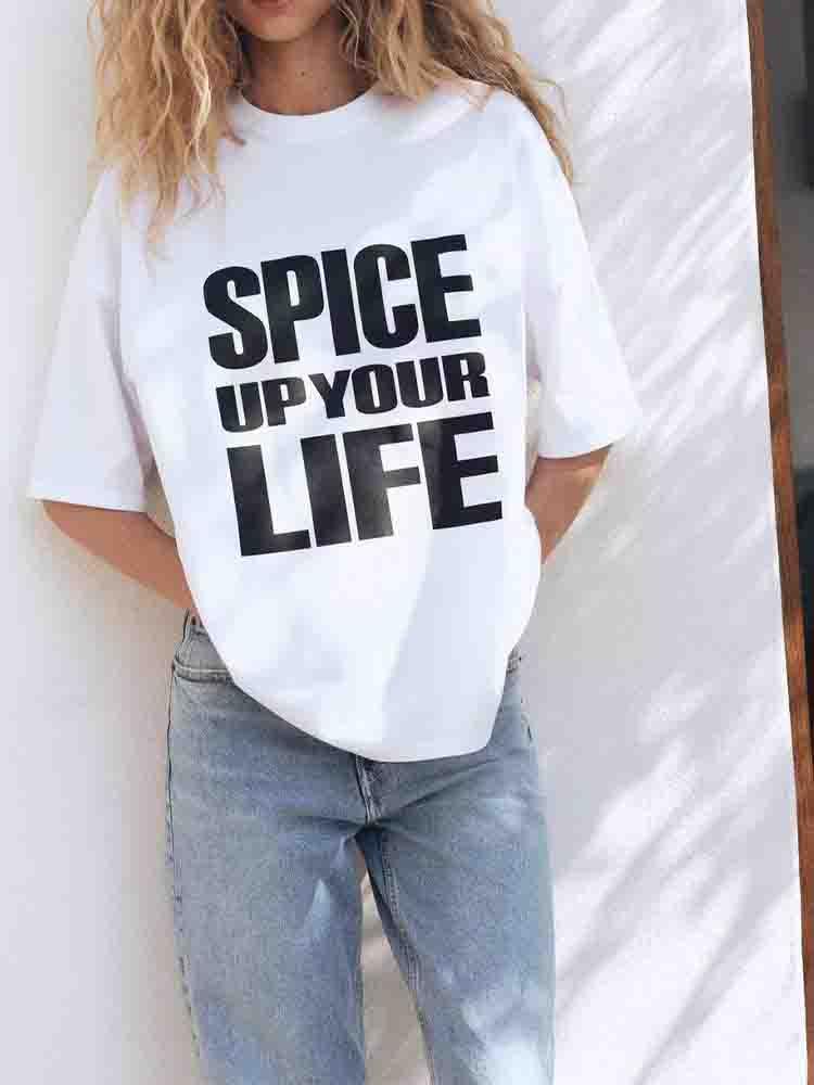 Women's new basic style O Neck T-shirt casual loose letter printed T-shirt short sleeved women's T-shirt