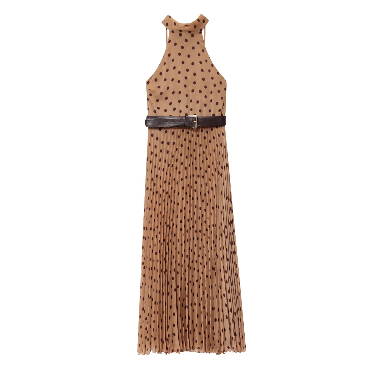 Women's chic fashion With Belt polka dot hanging neck MIDI dress