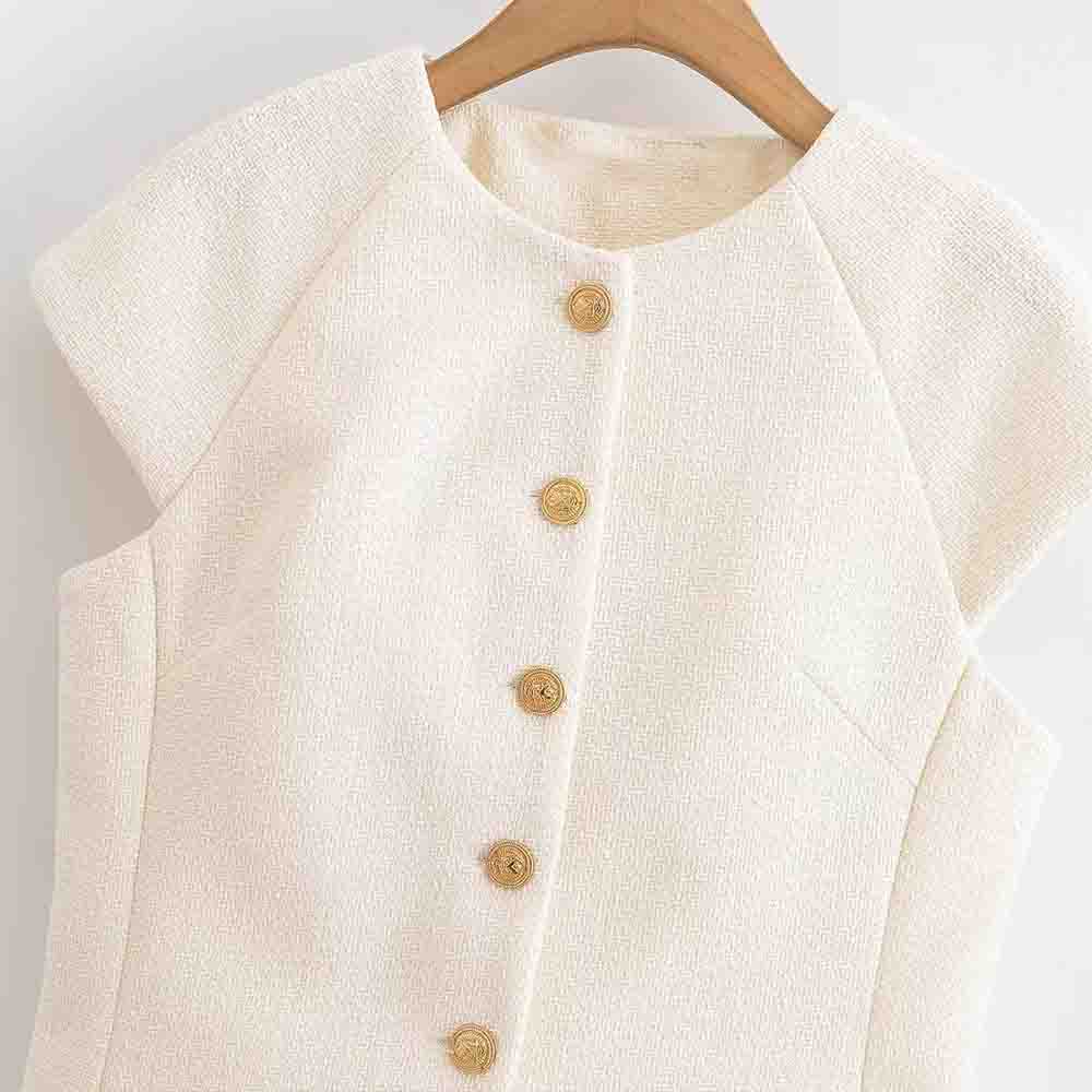 Women's 2025 new fashion casual single breasted textured vest top