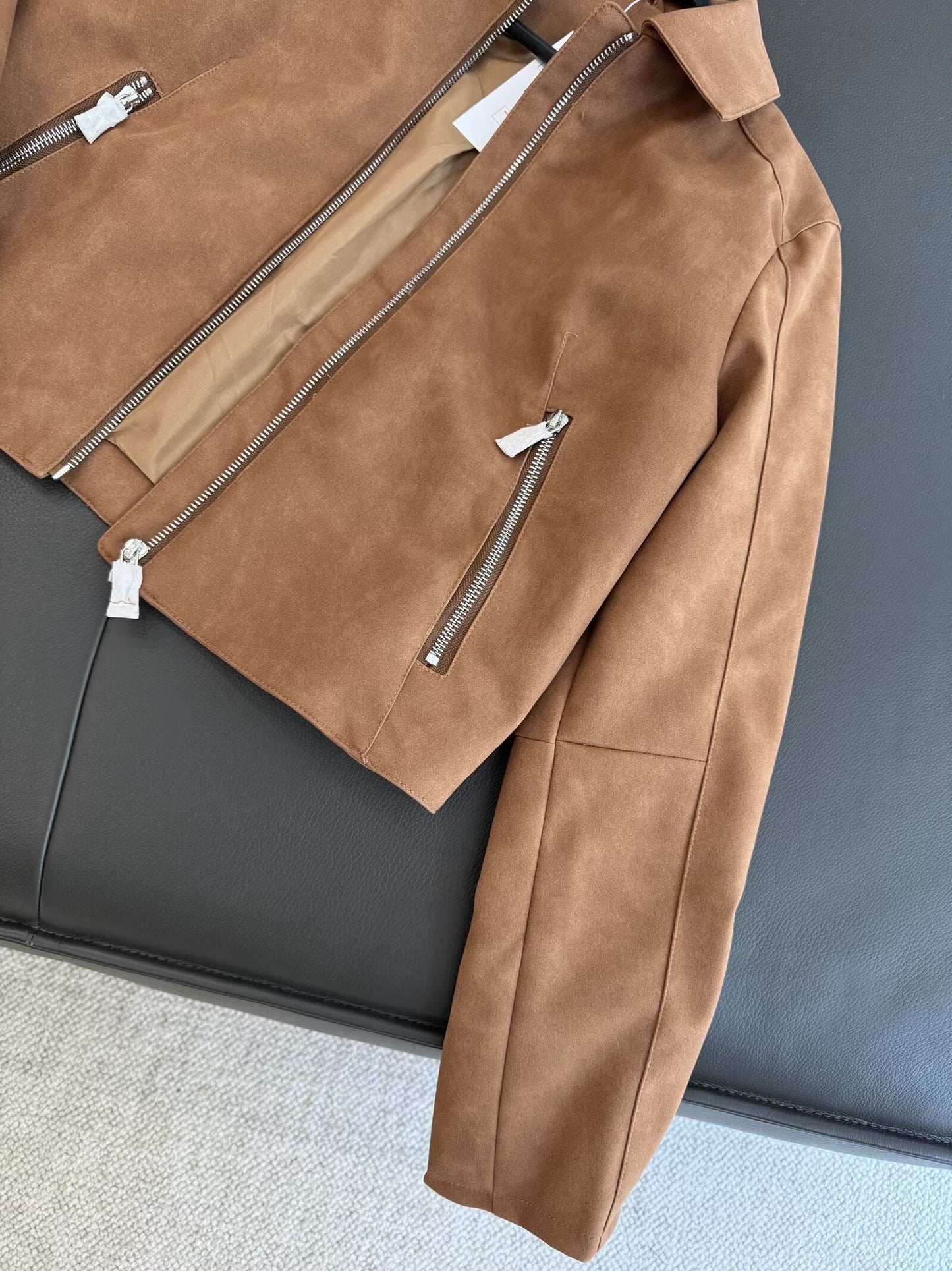 Women's 2025 new fashion short lapel Faux Leather jacket Coat