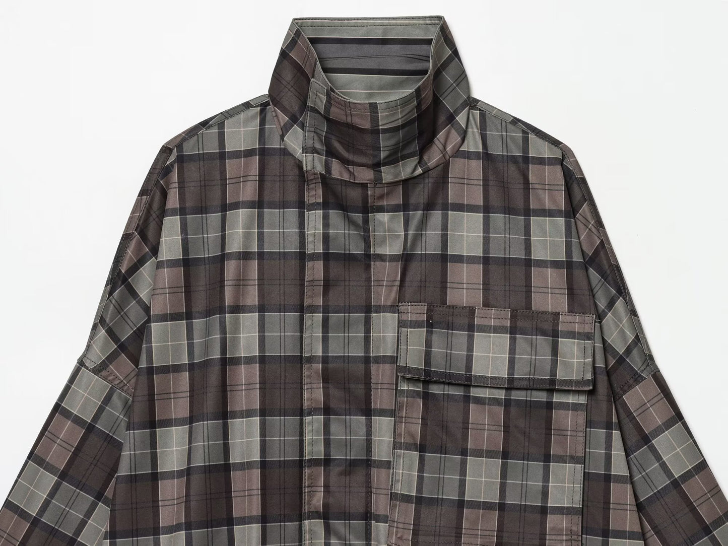 Women's loose standing collar plaid Windbreaker coat