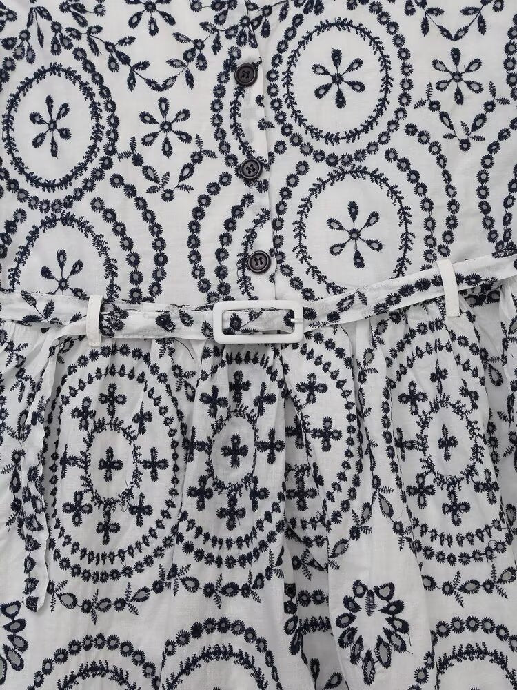 Women's New Fashion With Belt Casual Single breasted Embroidered Midi Dress