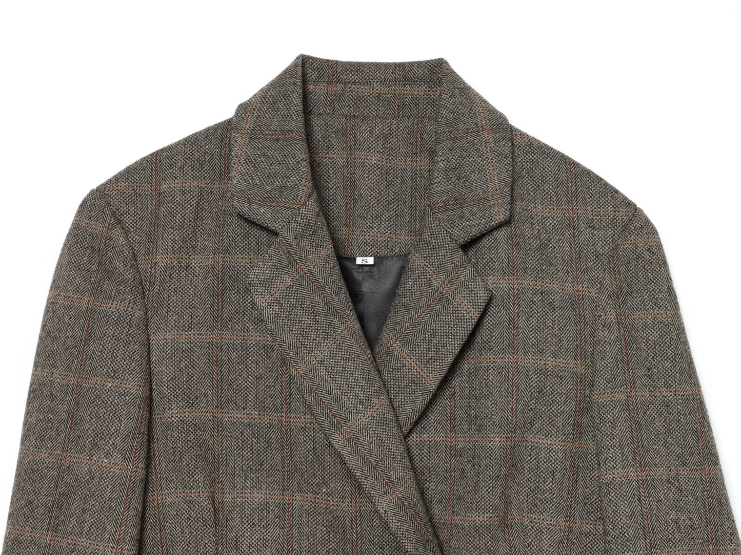 Women's loose wool blended plaid Blazer Coat