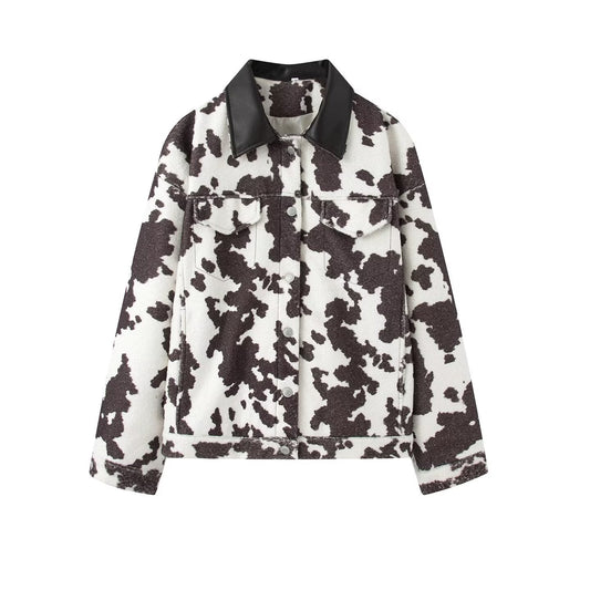 Women's retro versatile printed tassel jacket Coat