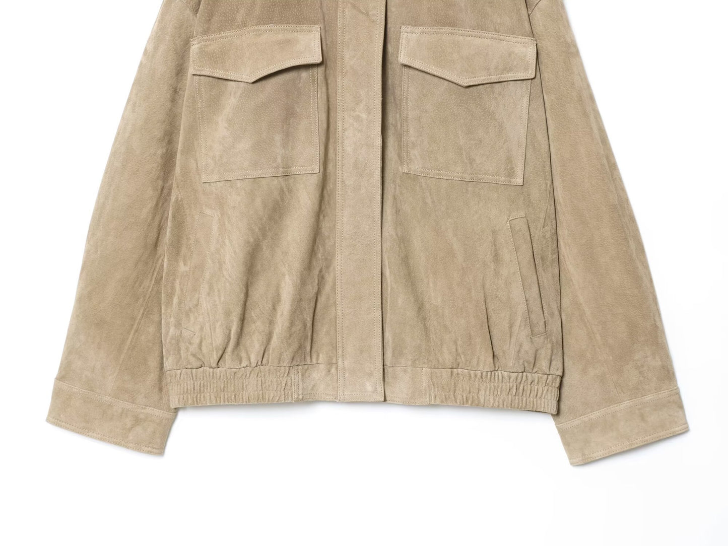 Women's new fashion loose stand collar suede textured leather jacket