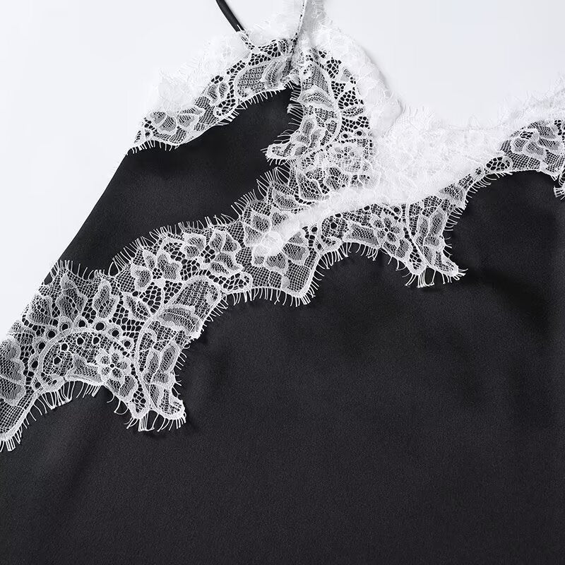 Women's asymmetric lace suspender dress