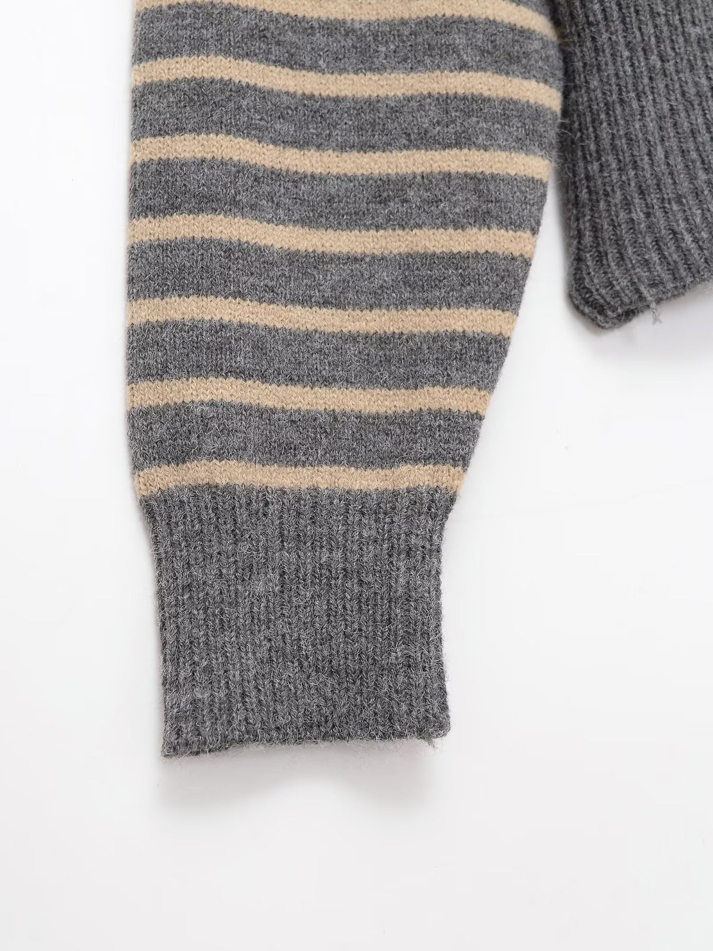 Women's soft textured O Neck striped knitted Coat