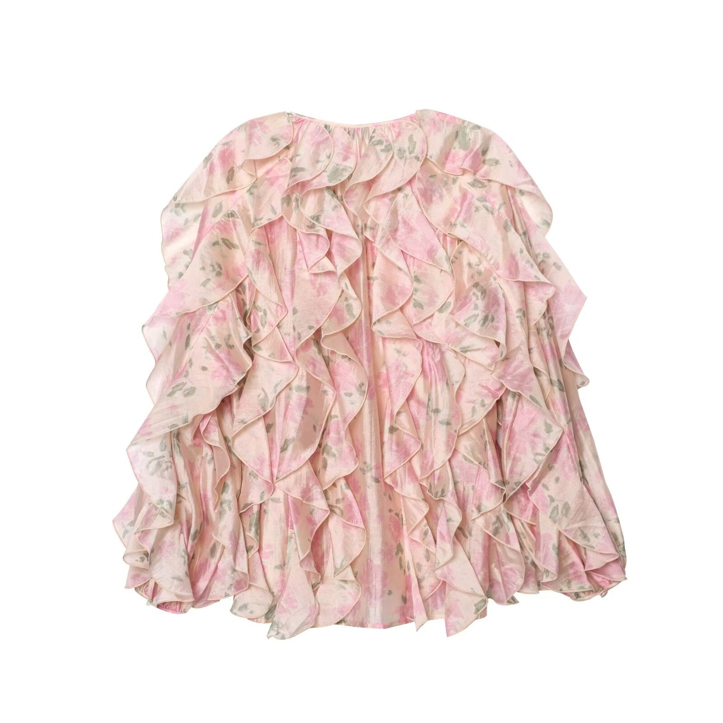 Women's 2025 new fashion lace up design ruffled long sleeved shirt