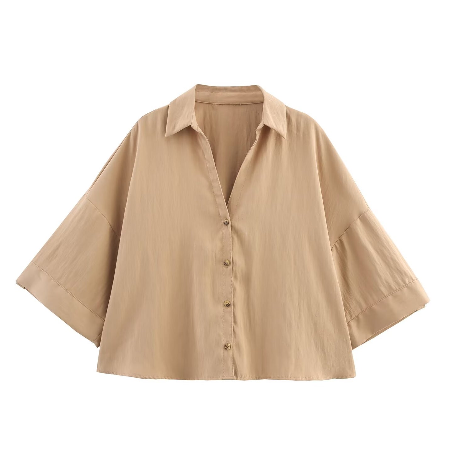 Women's New Fashion Casual Single breasted Short sleeved Lapel Shirt