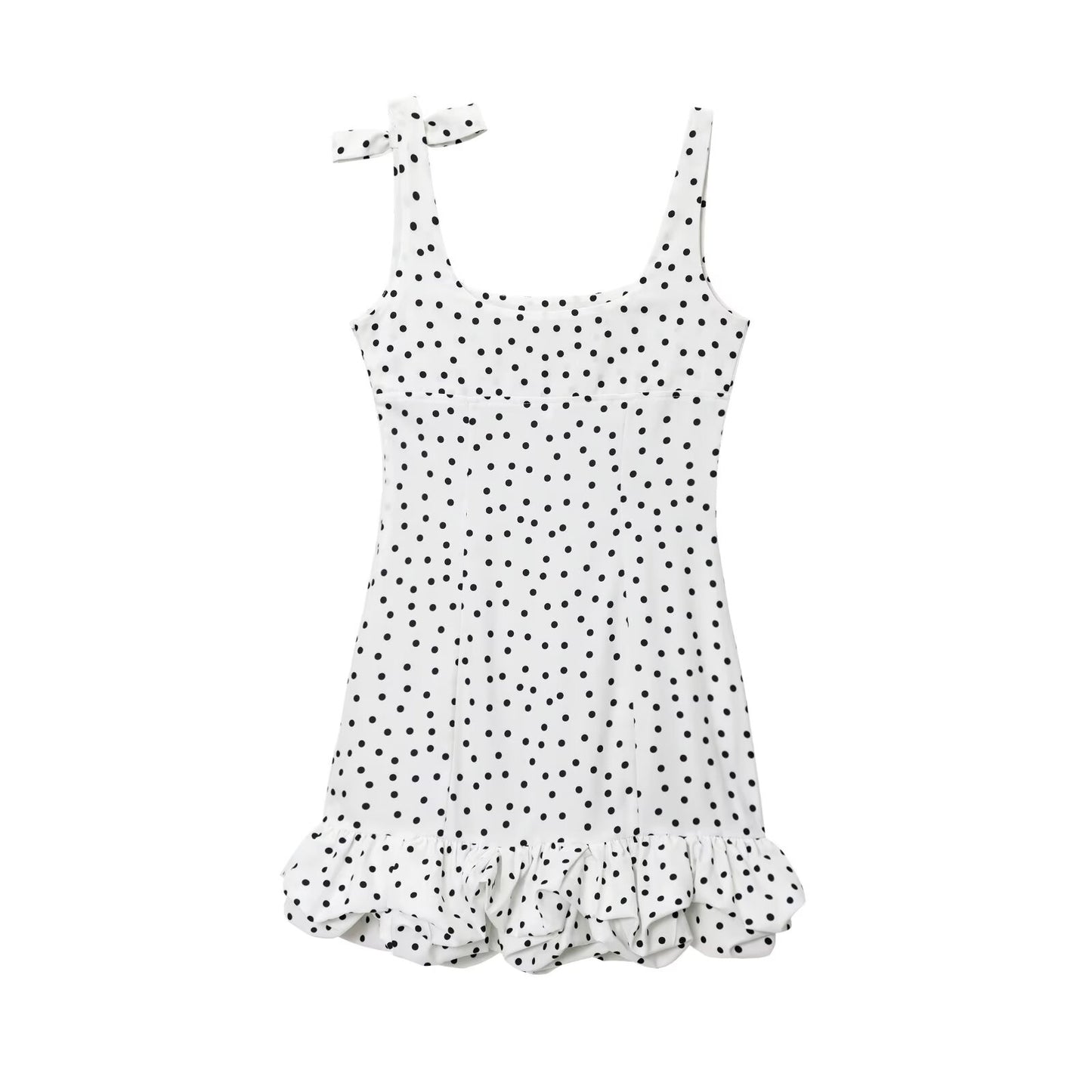 Women's summer fashion ruffle edge decoration polka dot Lace up mini dress