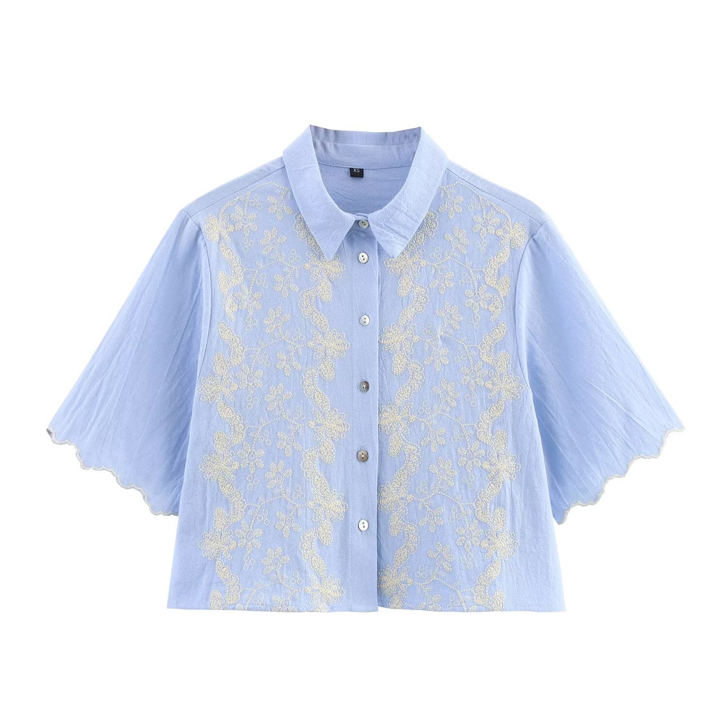 Women's new fashion short sleeved single breasted embroidered shirt