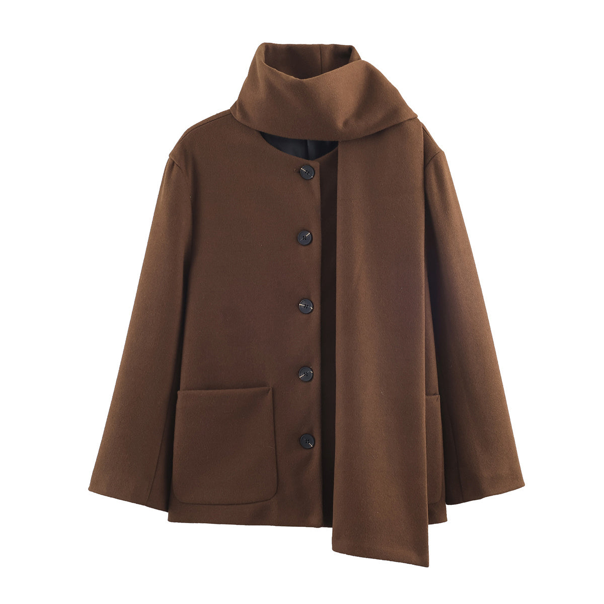 Women's with scarf loose O Neck woolen Coat