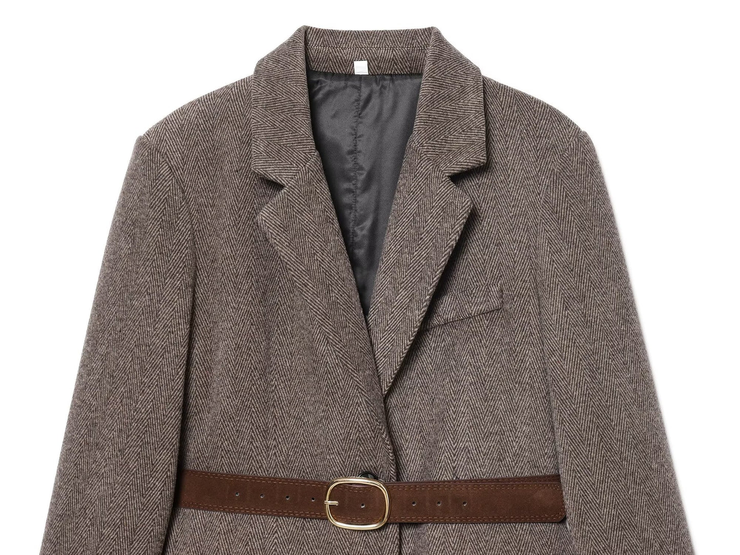 Women's with Belt herringbone diagonal Blazer Coat