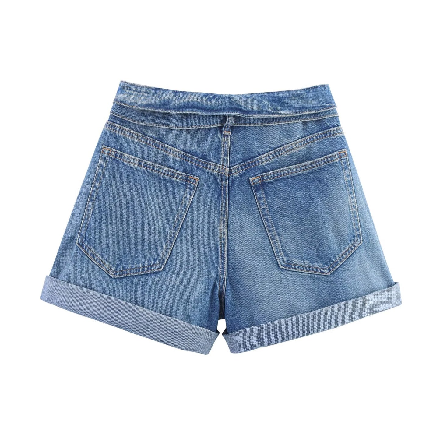 Women's 2025 New Fashion With Belt Casual High Waist Denim Shorts