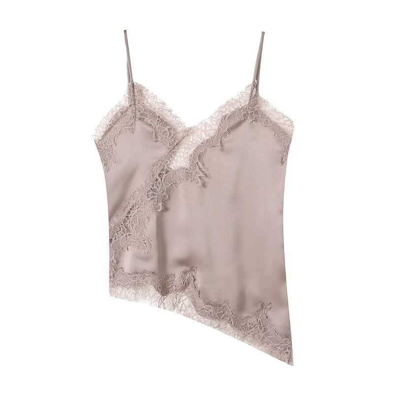 Women's asymmetrical lace V-neck suspender top