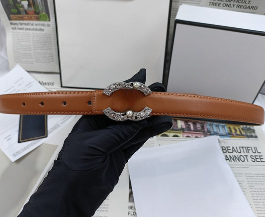 Women's new Joker Gold Silver rhinestone metal decorative fine thin belt belt With a box