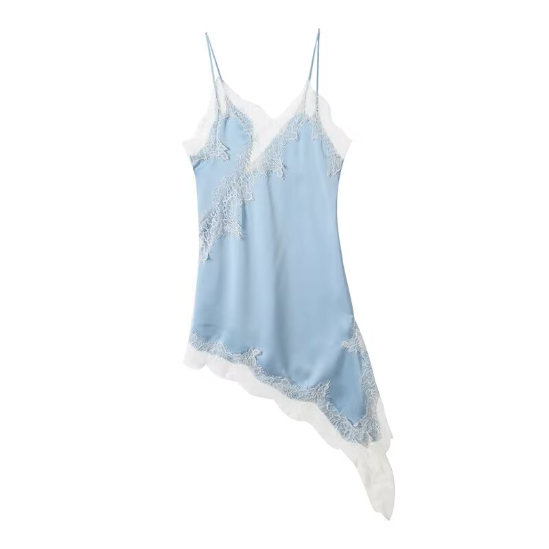 Women's asymmetric lace suspender dress