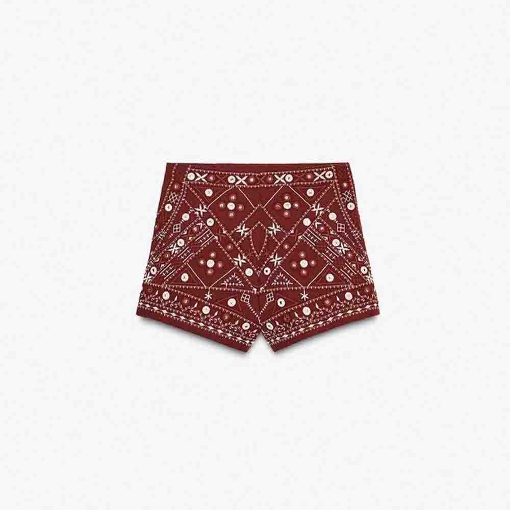 suit Women's 2 pieces New mirror effect decoration V-neck embroidered vest+Shorts suit