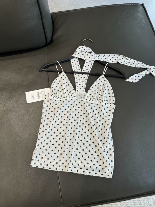 Women's new fashion scarf decoration polka dot print suspender top