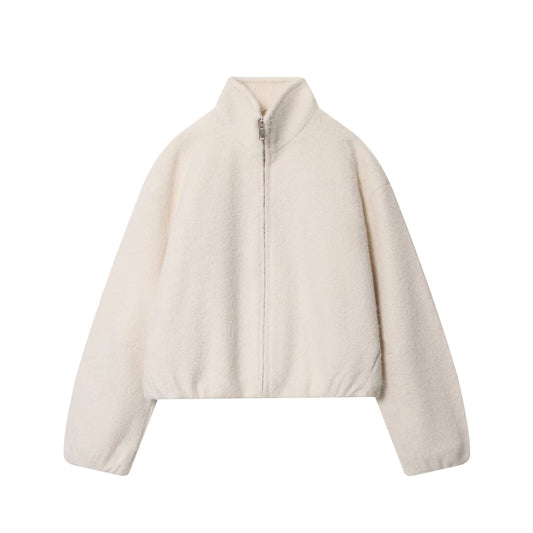 Women's new fashion short stand collar fur Woolen jacket Coat