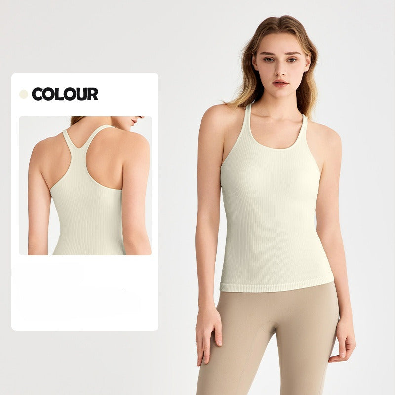 Women's New Fashion Joker Seamless Woven Vest with Chest Pad Slim Slim Slim Slim Camisole Yoga Top