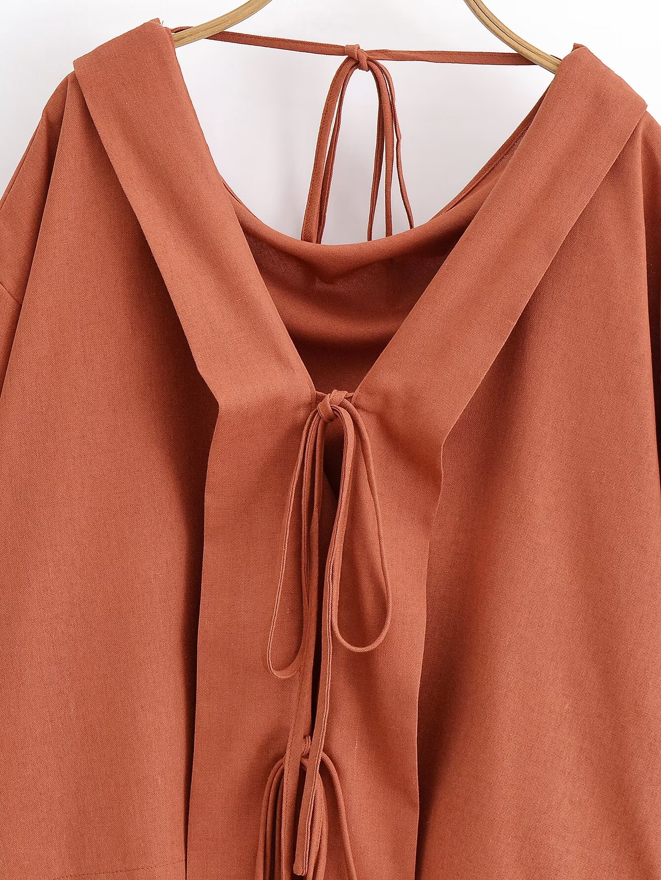 Women's New Fashion Loose Two Wear Hemp Blended Lace up Shirt