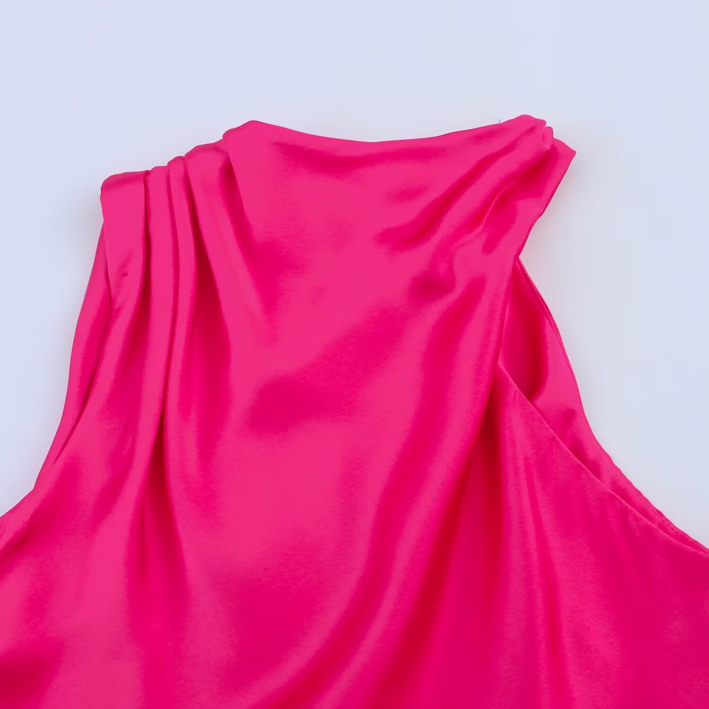 Women's New Fashion Asymmetric Satin Texture Sleeveless Midi Dress