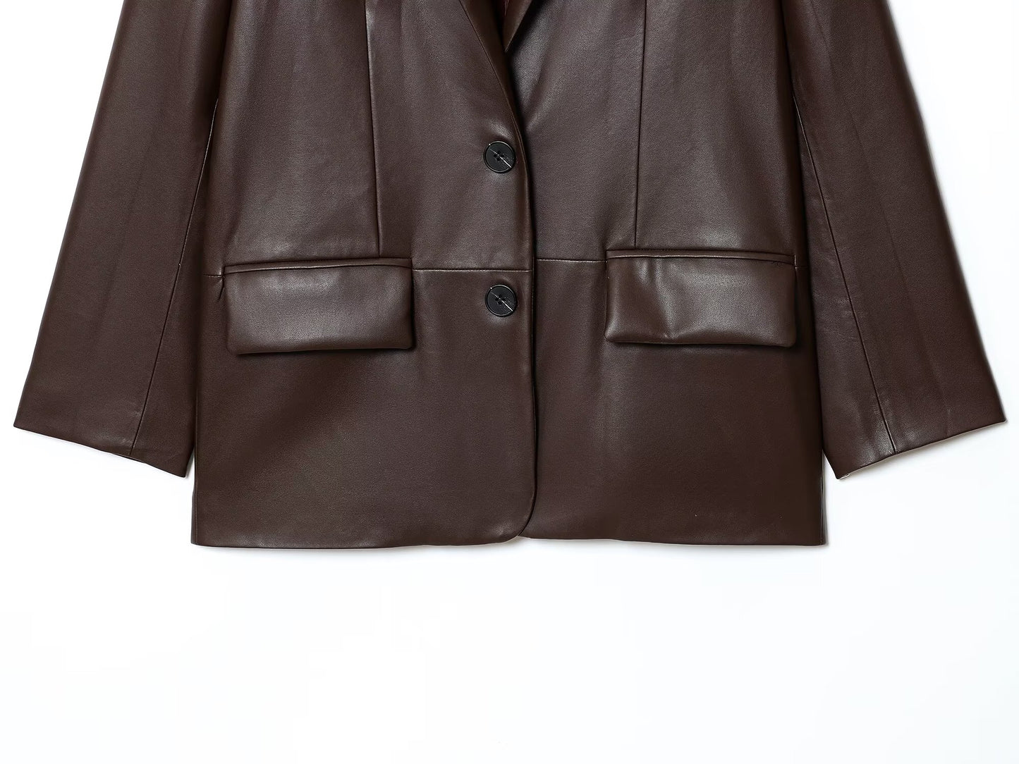 Women's new fashion loose leather effect straight suit jacket