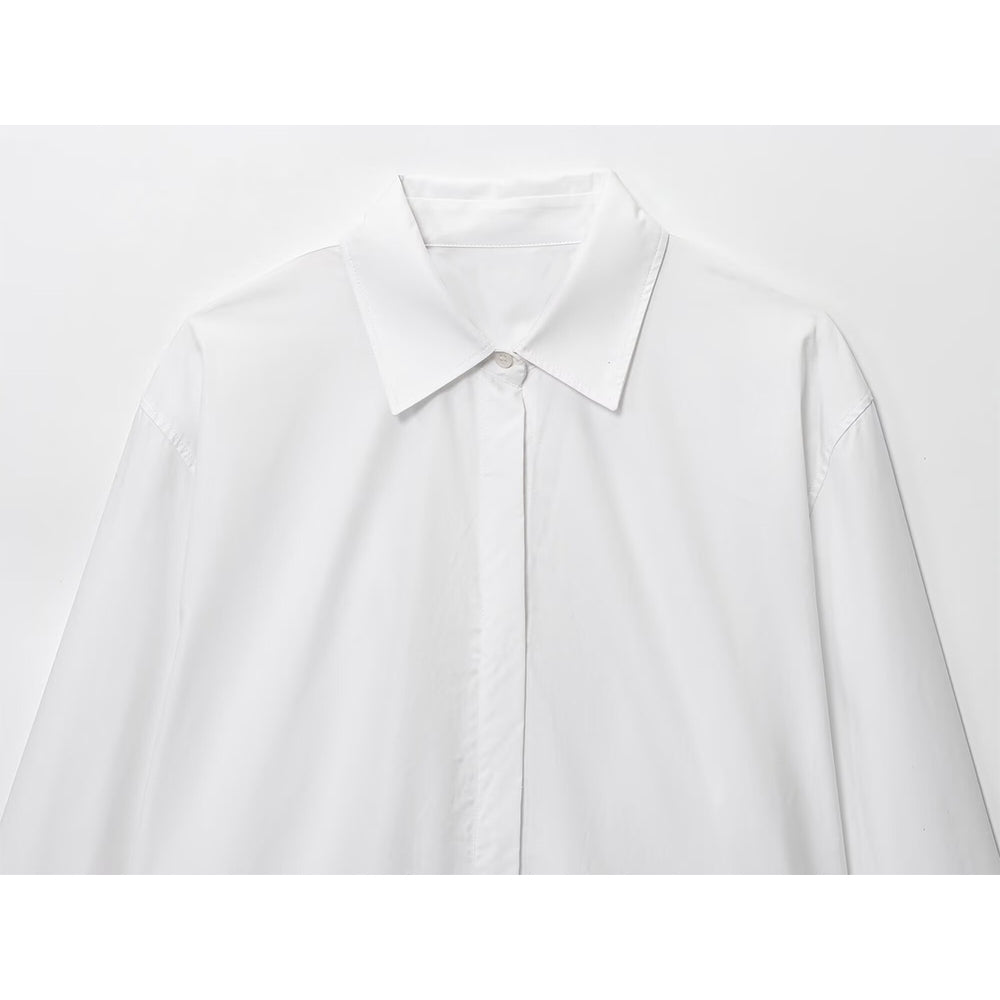 Women's new fashion loose basic style poplin button up shirt