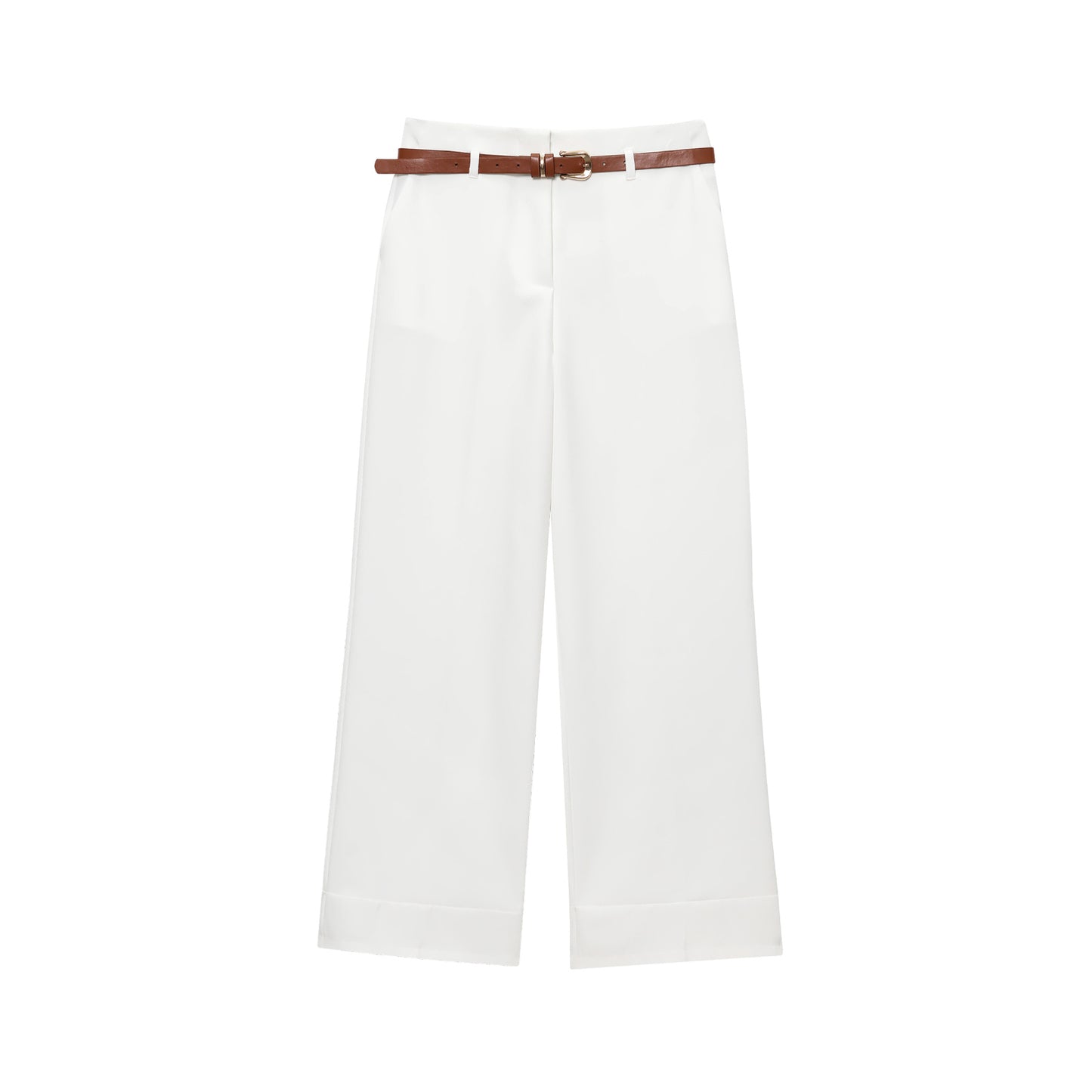 Women's 2025 fashion trousers with waistbands and hemmed legs.