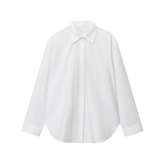 Women's new fashion loose basic style poplin button up shirt