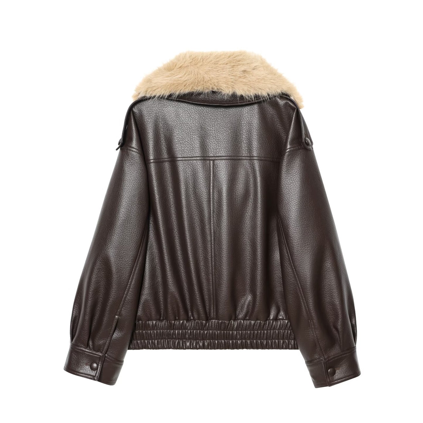 Women's detachable fur collar Faux Leather jacket Coat