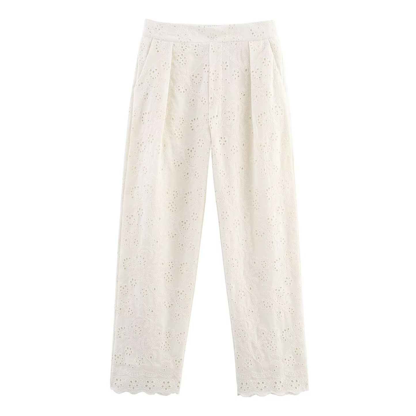 suit Women's 2 pieces New loose short sleeved hollow embroidered shirt + Pants suit