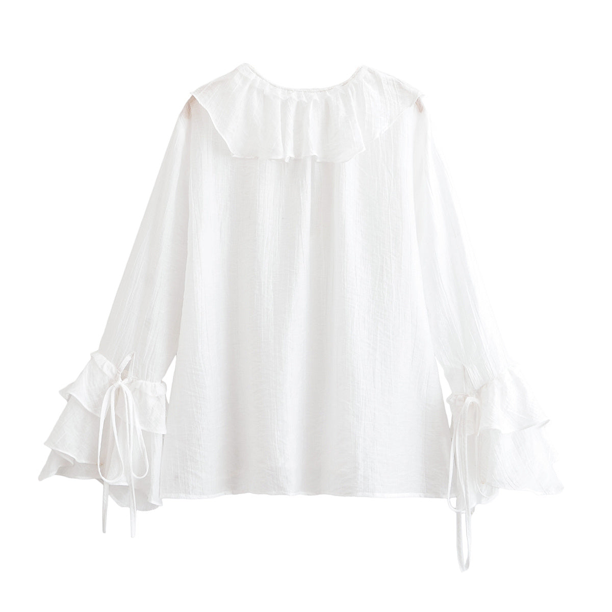 Women's chic Fashion layered ruffle edge decoration casual lace up shirt